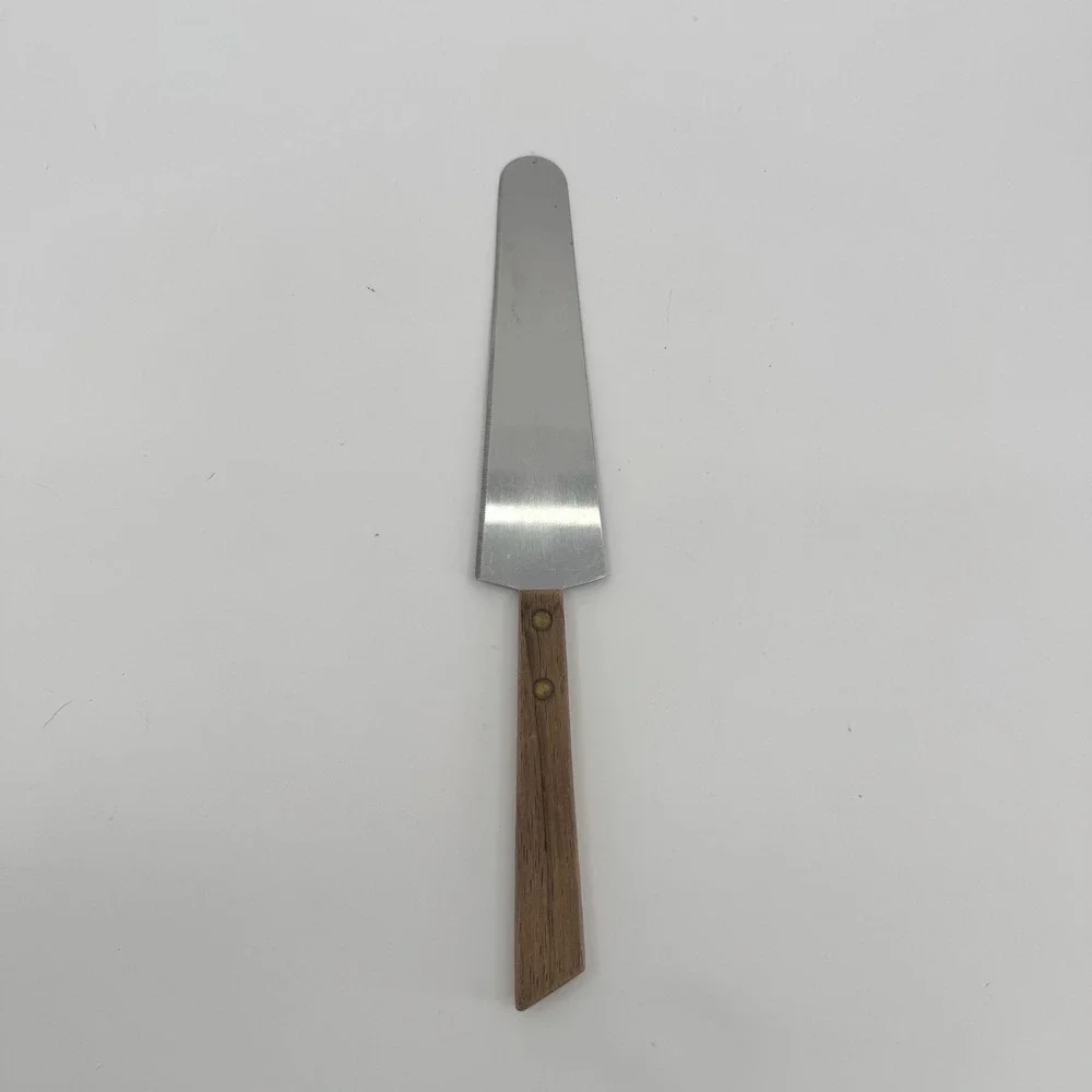 Vtg Cake Pie Server Stainless Steel Wood Handle Serrated Dessert Knife Utensil
